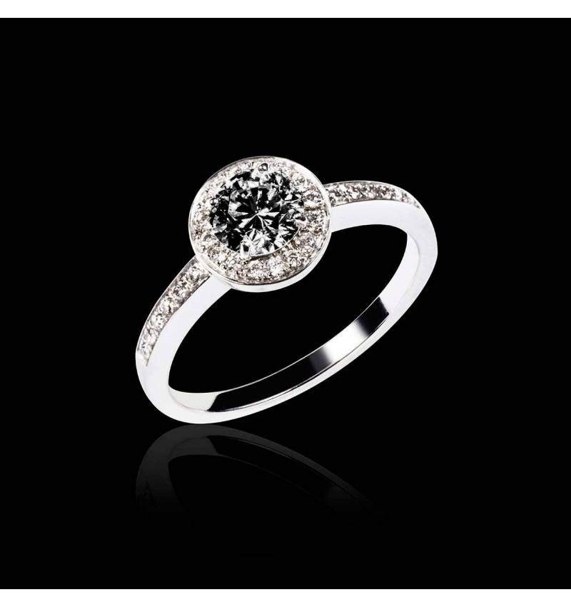 瑞卡 K金密镶钻石 镶嵌黑钻订婚戒指
